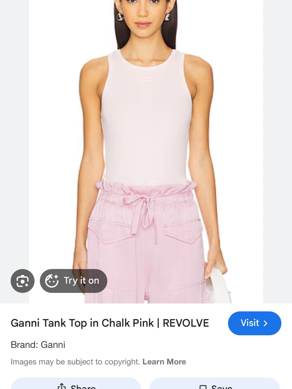 Ganni Chalk Pink Ribbed Scoop Tank